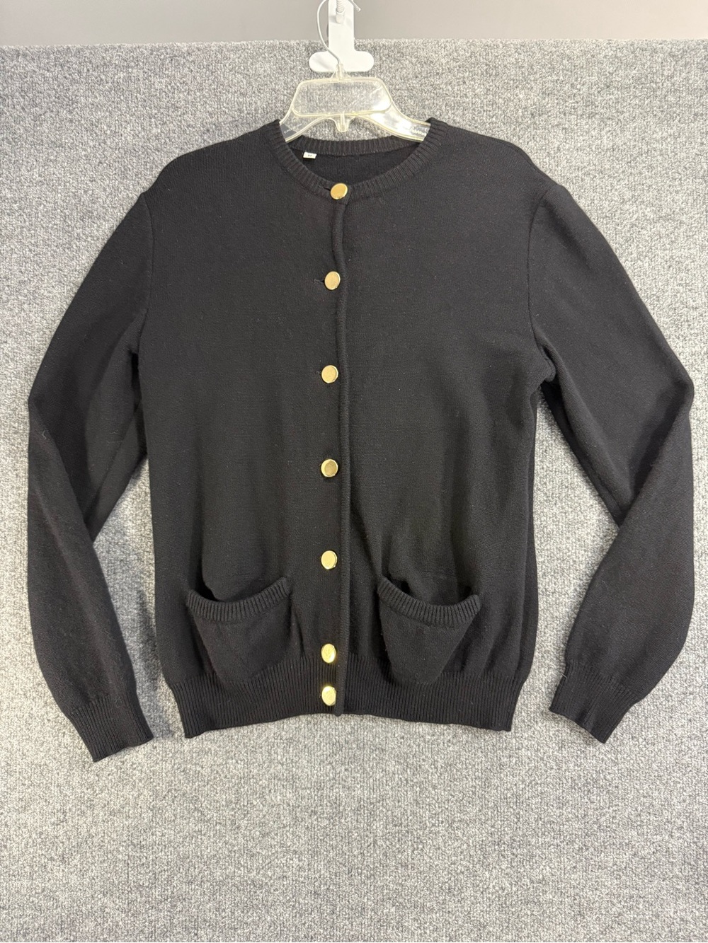 Bill blass Cashmere Cardigan Sweater Black Gold Buttons - classy professional
